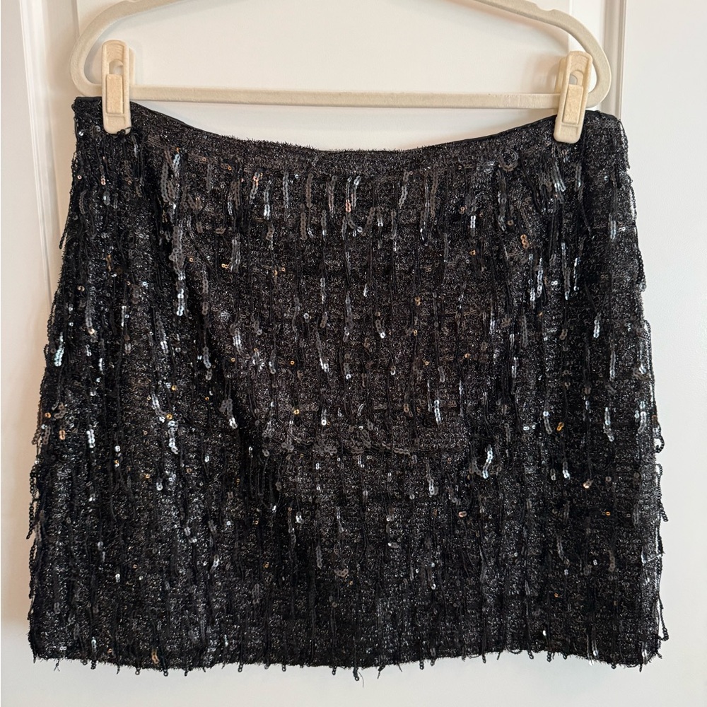 LOFT Black Sequin Mini Skirt